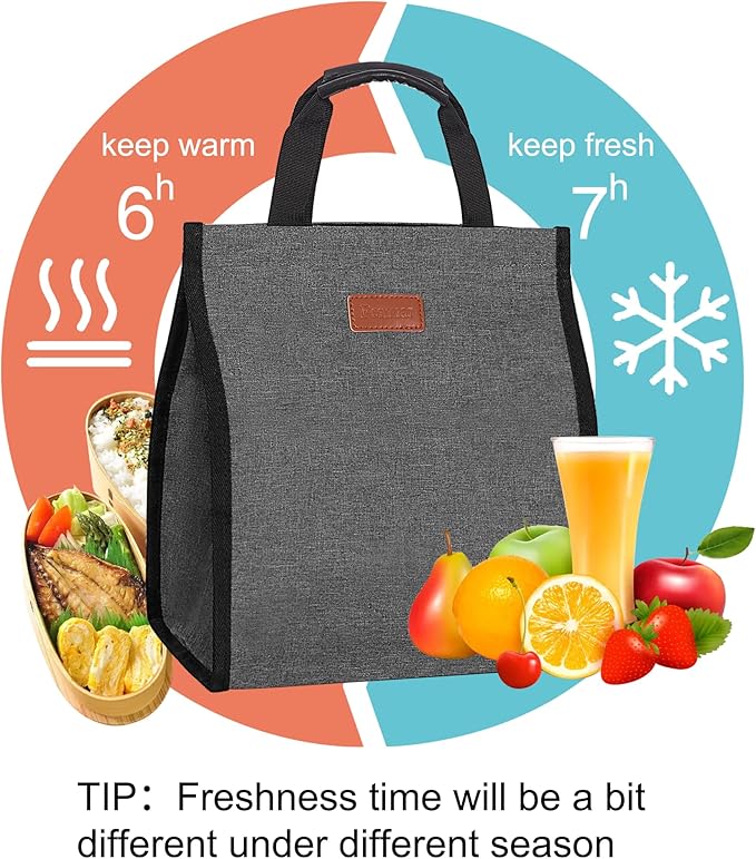 Lunch Bags for Women Insulated Reusable Lunch Tote with Internal Pocket, Lunch Tote bag for Work (Charcoal Grey)