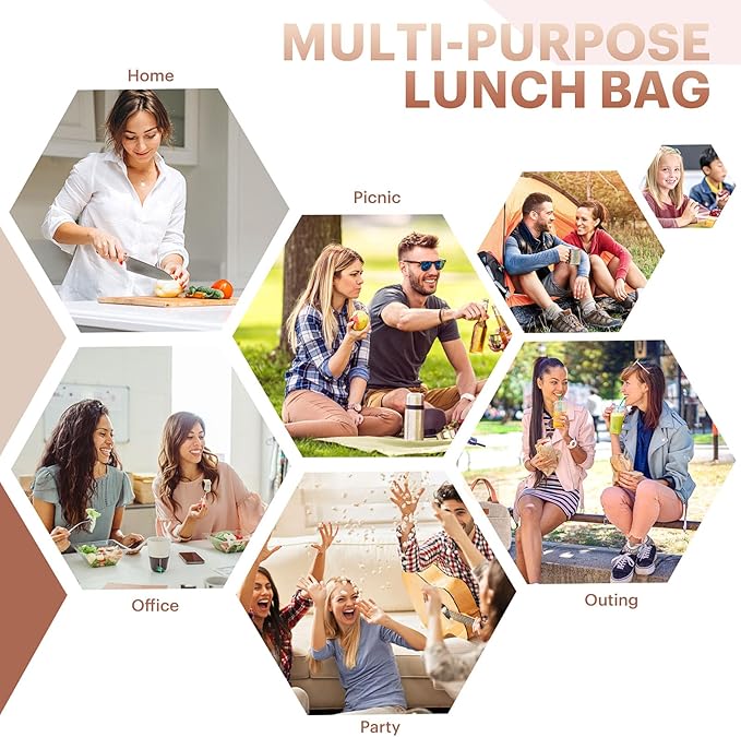 Lunch Bag for Women & Men Adult Insulated Lunch Box, Small Leakproof Cooler Food Lunch Containers Reusable High Capacity Lunch Tote Bags for Work, Travel, Outdoor (KHAKI)