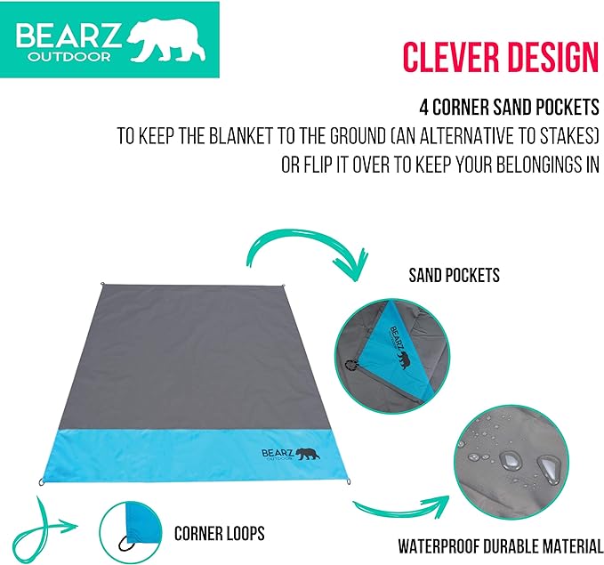 Pocket Blanket - Waterproof Picnic Blanket, Compact Travel Blanket, Picnic Blankets Waterproof Foldable Lightweight for Beach, Hiking, Festival Accessories