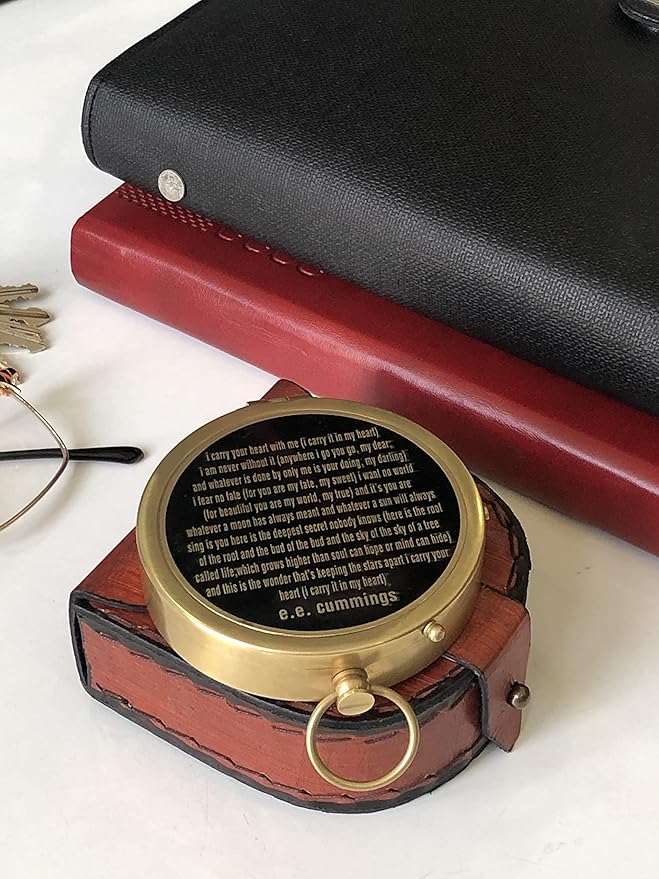 Personalized Brass E.E. Cummings Poem Compass Vintage Style Directional Magnetic/Navigation Push Open Compass Gift Ideas for Valentine's Day, Christmas