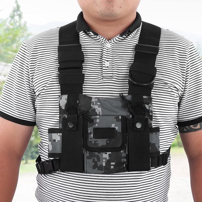 Sonew Radio Shoulder Holster, Universal Adjustable Radio Chest Harness Holder Vest Rig Walkie Talkies Front Pack Pouch for 2 Way Radio (Digital Camouflage)
