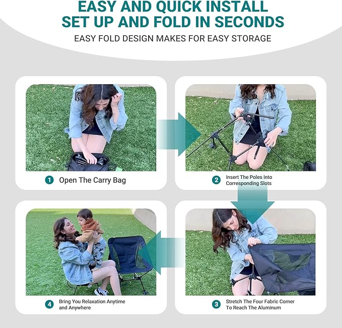 ATEPA Backpacking Chair, Ultralight Folding Portable Small Camping Chairs for Adults Compact Foldable Beach Seat with Anti-Sinking Feet & Aluminum Frame for Outdoor Hiking Travel Fishing