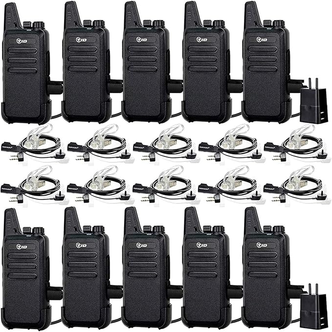 TIDRADIO TD-M8s 2 Way Radio Walkie Talkies Rechargeable VOX License-Free Two Way Radio with Earpiece Walkie Talkies for Adults School Church Restaurant Business Office (10 Pack)