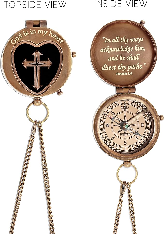 God is in My Heart Compass - Religious Gifts for Men, Baptism Gift for Teenage Boys, Christian, Catholic, Communion, Confirmation, Inspirational 2024 Graduation Gifts