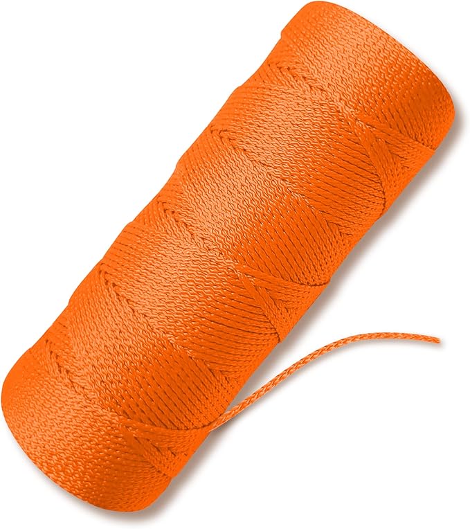 Orange Mason Line String Line - #18 Braided Nylon String - 250 Ft Length - Nylon Twine for Gardening Or Masonry Tools - Perfect Construction String for A String Level, Twine String for Gardening