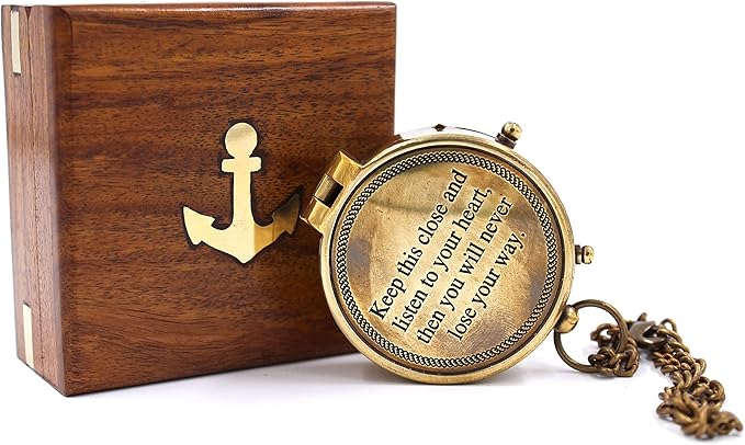 OCEAN REPLICAS Brass Antique Finish Engraved Quote Compass