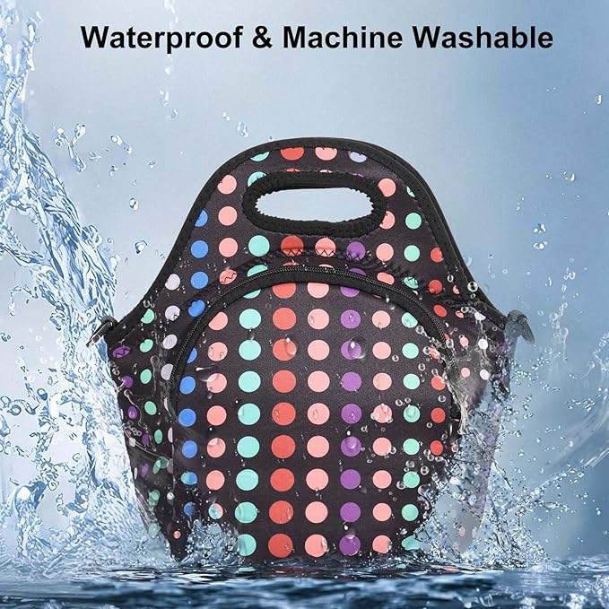 Neoprene Lunch Bag, Thermal Insulated Lunch Tote Bag with Detachable Shoulder Straps, Lightweight & Reusable Lunch Bag for Women Men