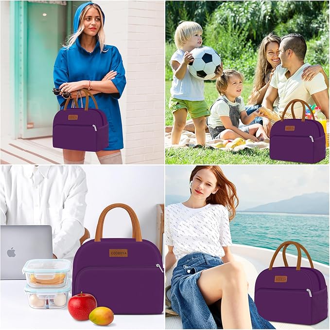 Coobiiya Lunch Bag Women, Lunch Box for Women Adult Men, Small Leakproof Cute Lunch Tote Large Capacity Reusable Insulated Cooler Lunch Container for Work/Office/Picnic/Travel-Purple
