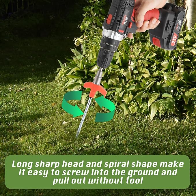 8" Screw in Tent Stakes 4PCS - Ground Anchors Screw in, Screw in Tent Stakes Heavy Duty, Galvanized - Camping Tent Accessories, Metal Threaded Tent Spikes with Hex Head Driver and Storage Bags