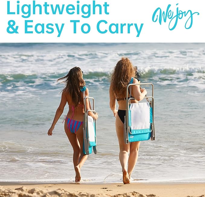 #WEJOY Folding Beach Chair for Adults, Lightweight Beach Chair with Shoulder Straps, High Back Beach Chairs with Hard Armrest, Supports 300lbs for Beach Lawn Concert