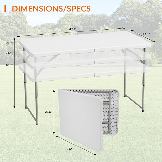 Folding Table, 4 Feet Heavy Duty Fold-in-Half Utility Table Indoor Outdoor for Camping, Picnic, Party