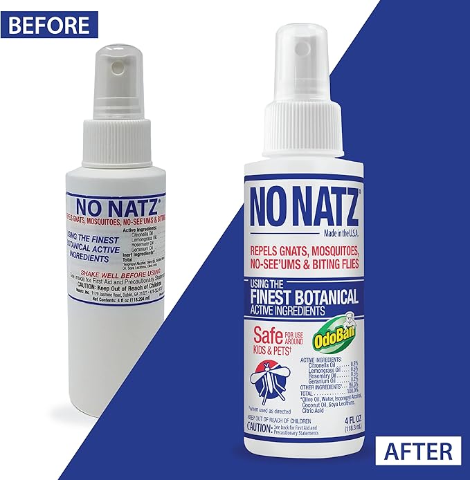 No Natz Botanical Bug Repellant, Effective for Gnat, Mosquito, and Biting Flies, Hand-Crafted and DEET-Free, Non-Greasy Formula, 4 Ounce Spray Bottle