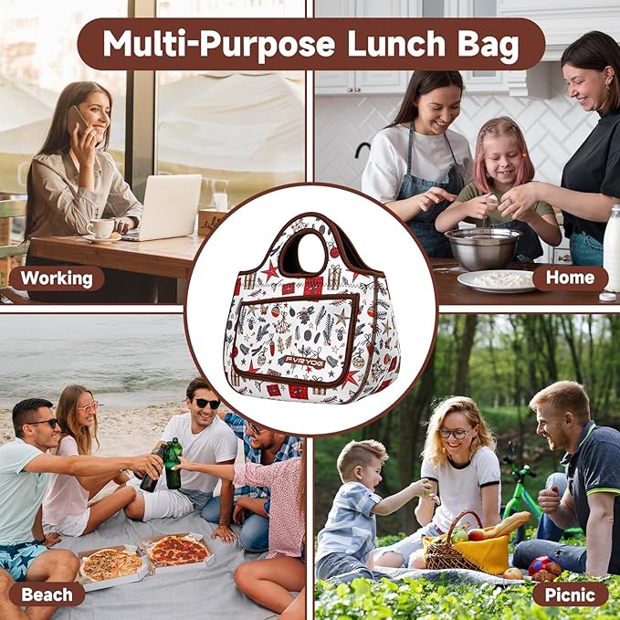 Lunch Bag for Women Soft Neoprene Lunch Bag Lightweight, Thermal Insulated and Reusable Lunch Bag for Women Men