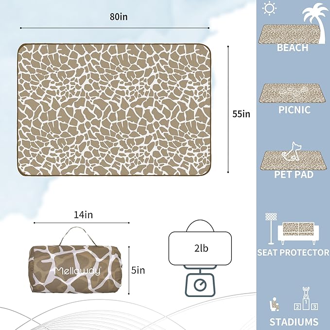 Mellowdy Companion Outdoor Printing Blanket - Waterproof, Wind-Resistant, Warm, Utility Blanket for Camping, Picnic, Stadium, Beach, Gameday, Travel, Foldable with Carrying Bag (Giraffe,55x80 inch)