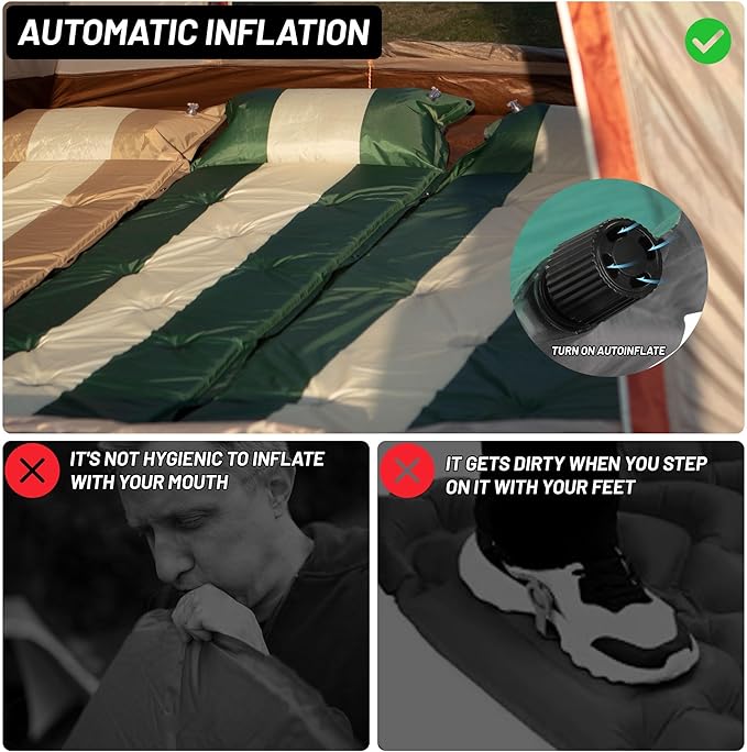 Inflatable Camping Sleeping Mat Compact Camping Pad for Backpacking Hiking Lightweight Sleep Pad Camping Air Mattress with Pillow Foam Sleeping Mat