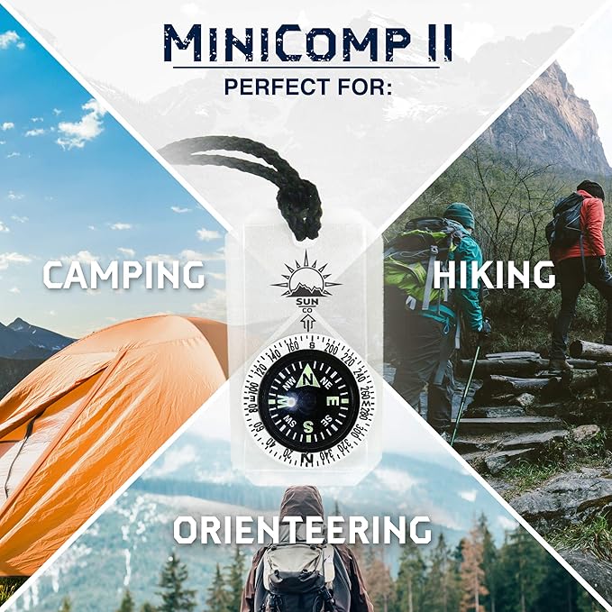 Sun Company MiniComp II - Mini Orienteering Compass with Rotating Bezel | Easy-to-Read Zipper Pull Compass for Jacket, Parka, or Pack