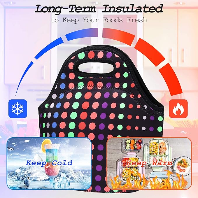 Neoprene Lunch Bags Thermal Insulated Lunch Tote Bag Reusable Washable Neoprene Picnic Bag for Women Men