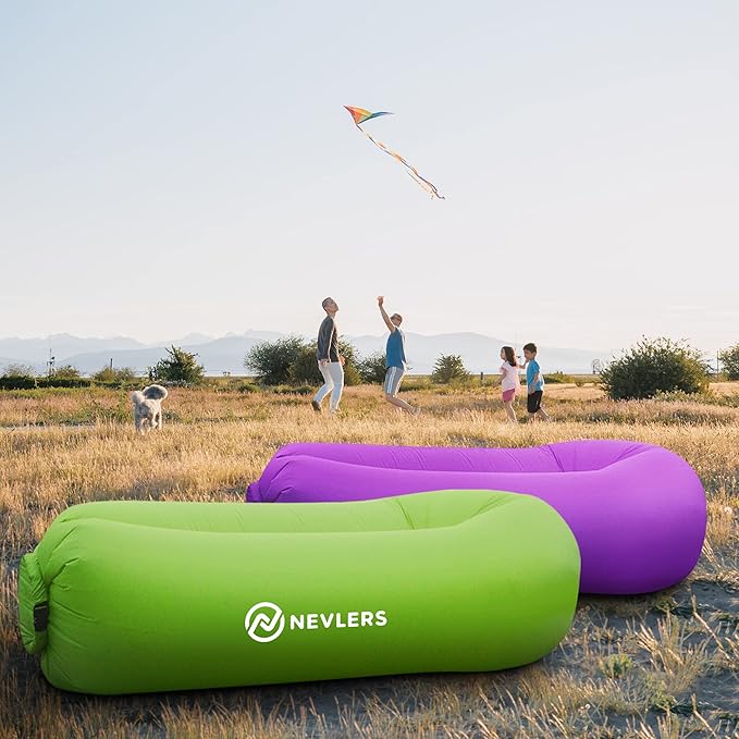 Nevlers 2 Pack Inflatable Loungers Air Sofa Couch | Perfect for Beach Chair Camping Chairs or Portable Hammock |Travel Bag Pouch, Pegs & 3 Pockets| Movie Seating & Camping Accessories Blow Up Lounger