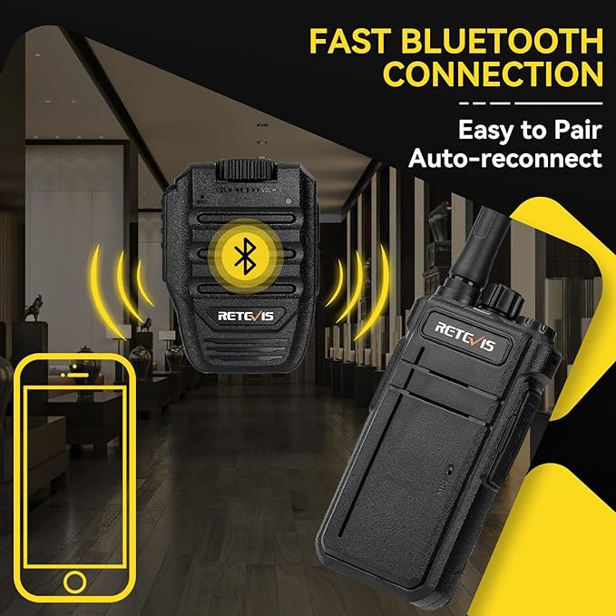 Retevis RB37 Bluetooth Two Way Radio, Wireless Walkie Talkies with Mic, Auto-Connection, VOX, 2000 mAh, USB-C, Walkie Talkies for Camping Security(4 Pack)
