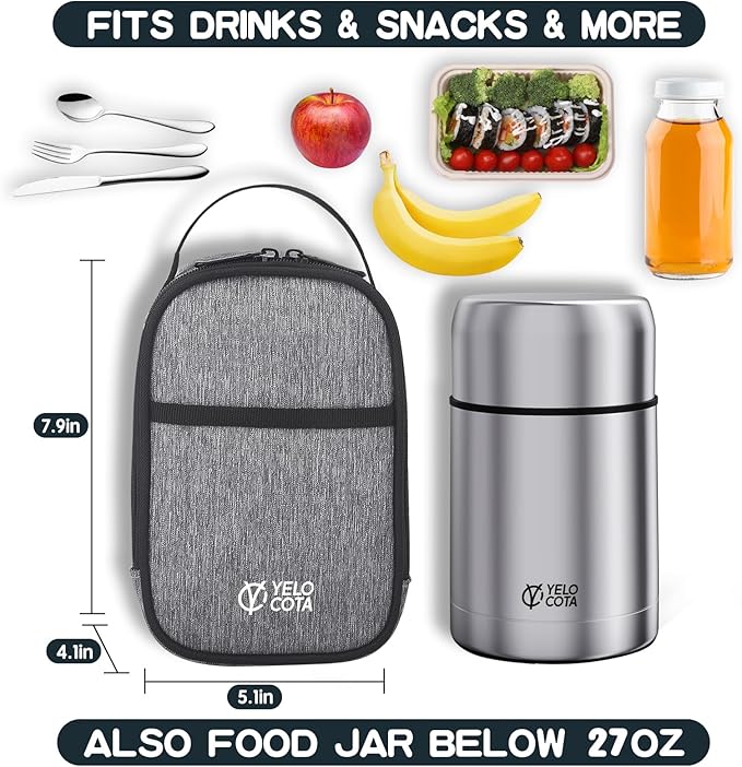 Mini Thermal Bag, Snack Bag, Insulated Lunch Bag, Lunch Cooler Bags, Exact Designed for Insulated Food Jar below 27oz, Lunch Tote Bag for Child,Men,Women …
