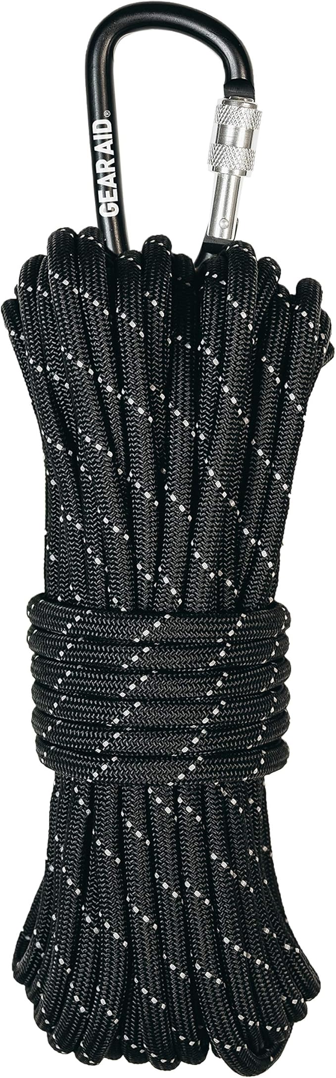 GEAR AID 1100 Paracord and Carabiner, 5.5 mm Heavy-Duty Cord for Camping and Survival, Black Reflective