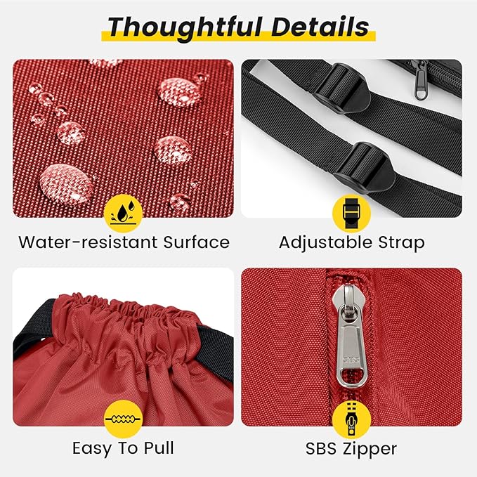 Vorspack Drawstring Backpack Water Resistant String Bag Sports Gym Sack with Side Pocket for Men Women
