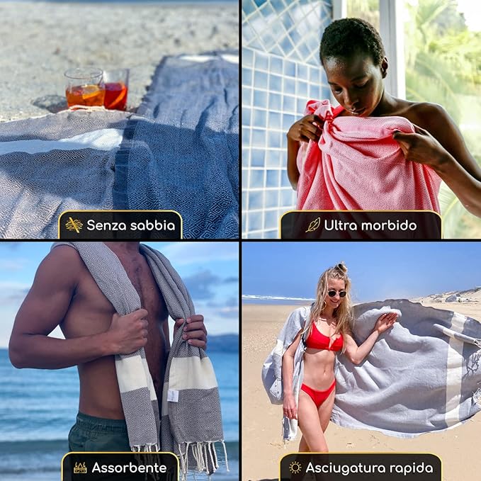 SOLTAKO XXL 2X Turkish Beach Towels - Quick Dry - Sand Free - Oversized Fouta Peshtemal - 100% Cotton - Hand Woven Bath Towel - Light Blanket Camping Sauna Yoga - Gift Set 78"x40"