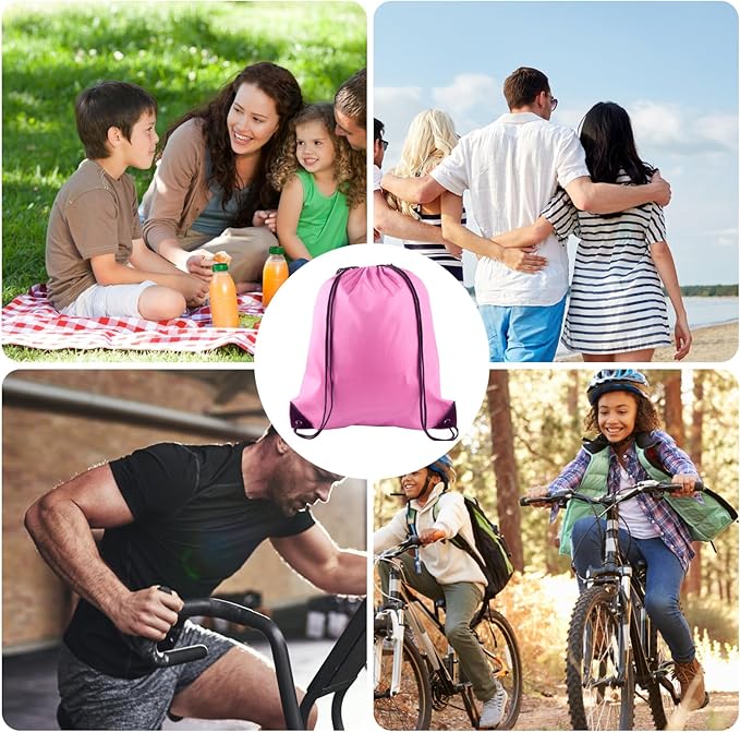 KUUQA 2 Pcs Drawstring Backpack Bags Bulk Pink Drawstring Bag Foldable Gym Bag Sports Cinch Sack String Backpack Storage Bags for Women Men Shopping Gym Travel Sports