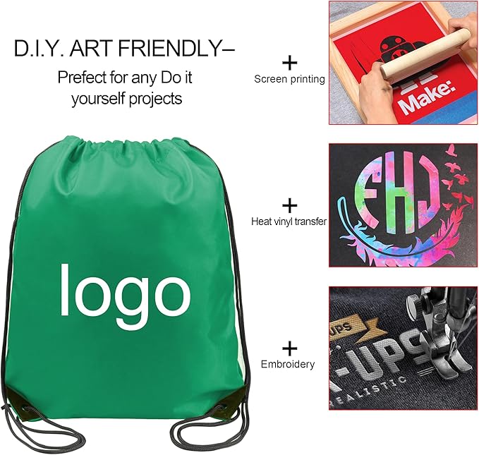 BeeGreen Drawstring Backpack Bags 20,30,50 Packs Reflective String Bags for Gym Sport Trip Cinch Sack DIY for Women Men