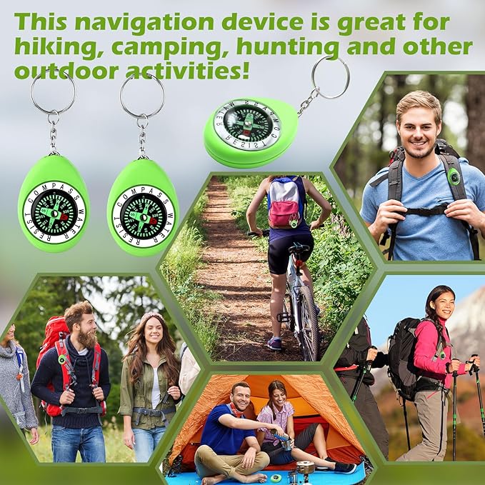 Janinka 18 Pcs Small Keychain Compass for Kids Mini Pocket Survival Compass Bulk for Outdoor Hiking Camping Hunting Climbing