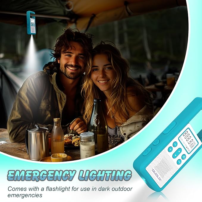 Rechargeable Walkie Talkie for Long Range 2 Pack,with FM/NOAA, Weather Alert, LED Flashlight,Brightly Colored,Volume Adjustment, Ldeal for Survival Biking Hiking Camping (Rose Blue)