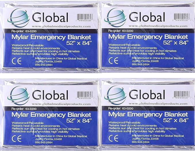 Thermal Emergency Blanket Mylar, Survival, Safety - Great for Camping Outdoors, Hiking, Survival, Climbing, Insulating Heat, or First Aid - Pack of 4