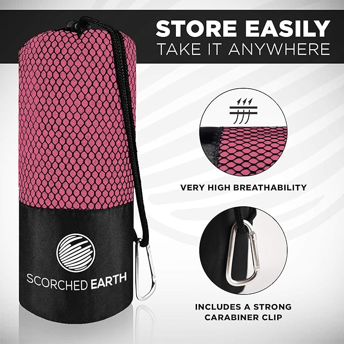 Microfiber Travel & Sports Towel Set (Rose Pink) - XL Set (39x70.5 & 12x24)