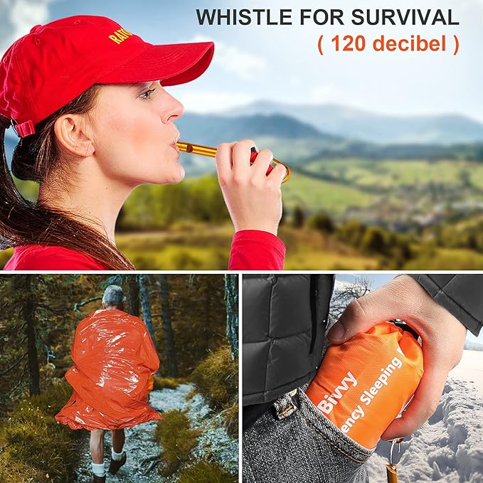 Emergency Sleeping Bags Thermal-Emergency-Blankets Ultralight Space Blankets Survival Waterproof Bivy Sack Multi-Purpose Survival Gear for Hiking, Camping, First Aid Kits, Outdoor Survival Gear