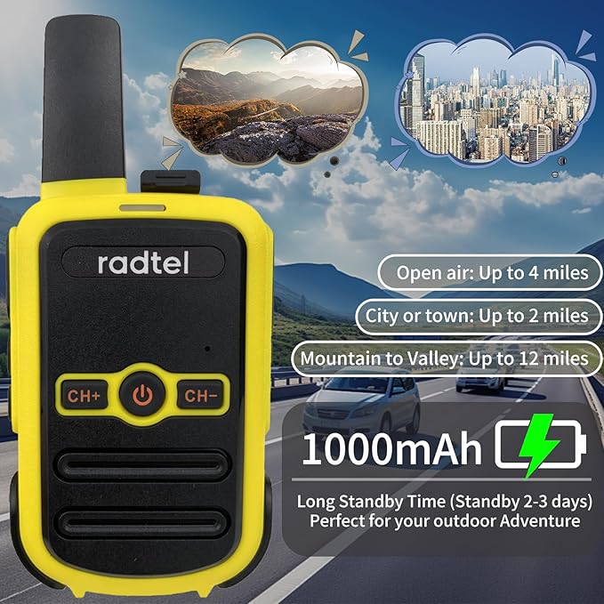 Radtel RT12 Walkie Talkies for Adults Rechargeable 2 Pack, Long Range Handheld FRS Two Way Radio 16CH Handsfree VOX for Camping Hiking (Yellow)