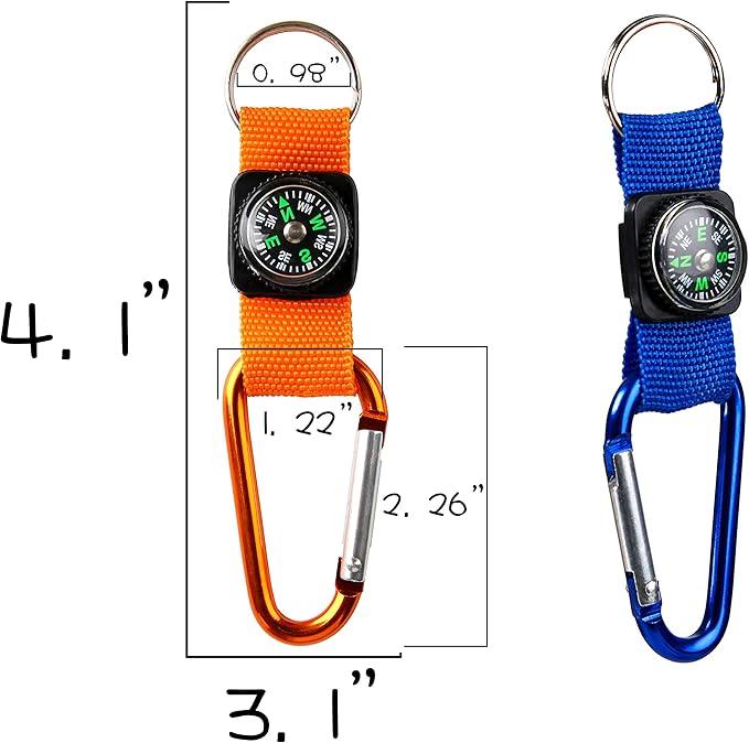 PROLOSO Colorful Carabiner Compass Keychain Belt Clips Kids Toys Prizes Outdoors Adventure Party Favors 20 Pcs