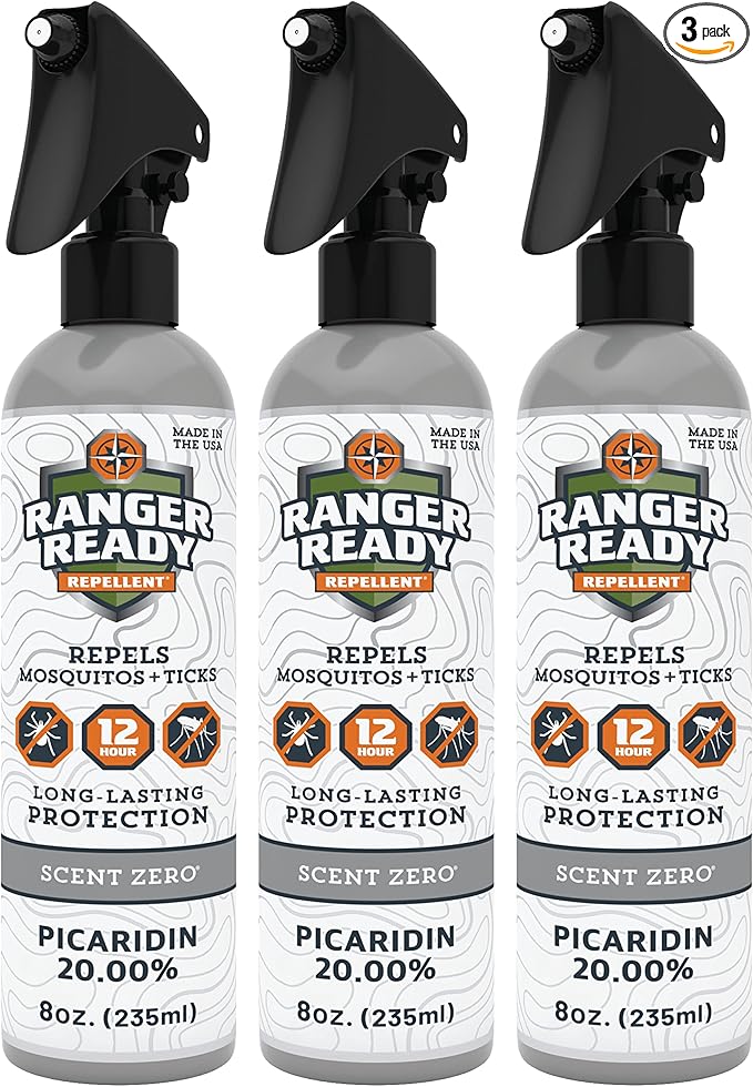 Ranger Ready Repellents Picaridin Insect Repellent Spray with Scent Zero - Tick and Mosquito Repellent Bug Spray (8 Fl Oz, Pack of 3)