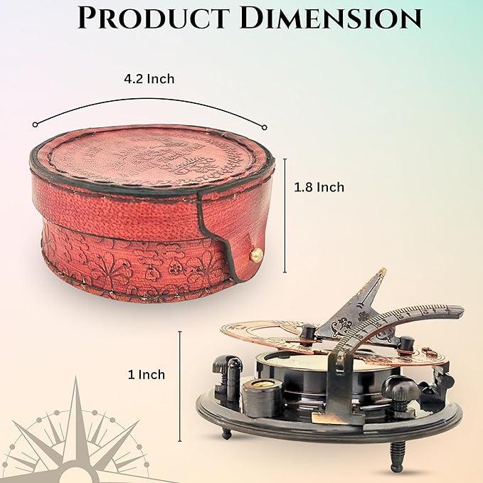 Antique Brass & Copper Sundial Compass, Sundial Clock in Box Gift Sun Clock Ship Replica Watch, Nautical Gifts for Men, Unique Nautical Decor, Naval Maritime Sundial