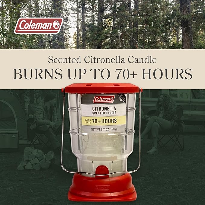Coleman Citronella Candle & 70+ Hour Outdoor Candle Lantern Bundle - 11oz Tin Candle & 6.7oz Lantern for Camping, Picnics & Patio