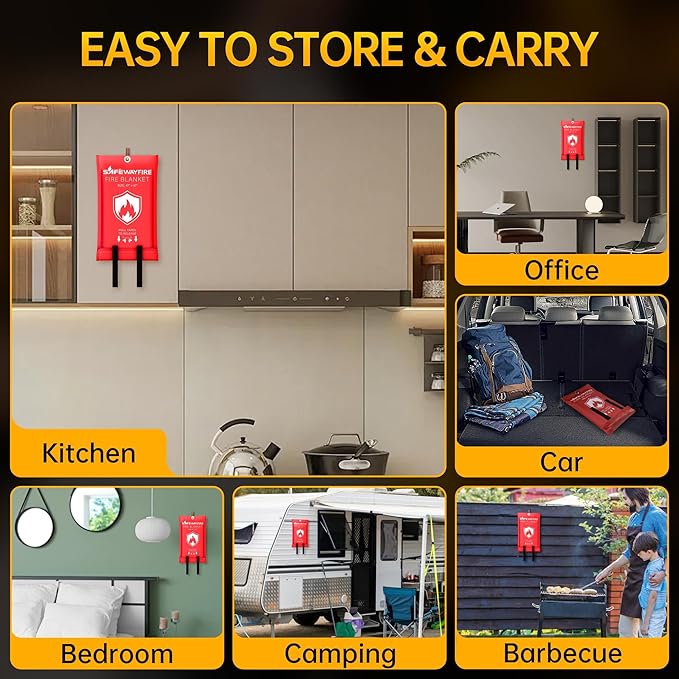 Safewayfire Emergency Fire Blanket - 1 Pack, 47'' x 47'' Fire Suppression Blanket for Kitchen, Fireproof Fiberglass Blanket for Home Safety, Swift Safe Fiberglass Fire Blankets