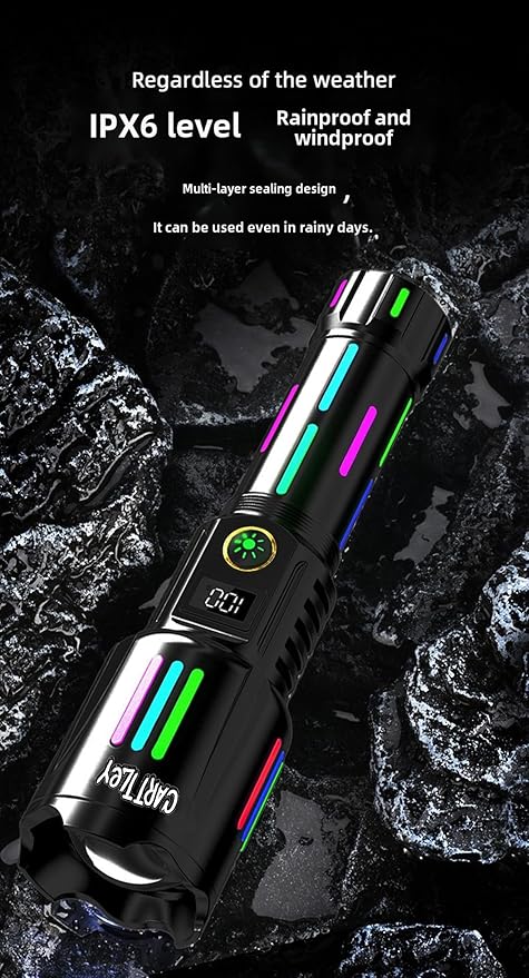 Rechargeable LED Flashlight, 2,000,000 Lumens, Tactical, 5 Modes, Zoomable, IP67 Waterproof, for Camping/Home, Powerful Tactical Flashlight for Emergencies, Camping, Hiking