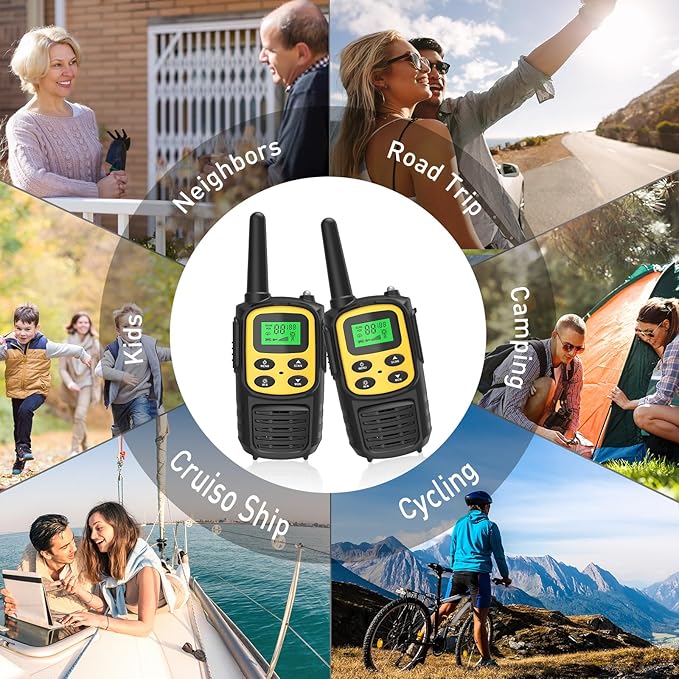 Rechargeable Walkie Talkies,Fvamom Walkies Talkies for Adults with 22 Channels,Long Range Walkie Talkies with NOAA Weather Channels,VOX LCD Display LED Flashlight(Yellow)