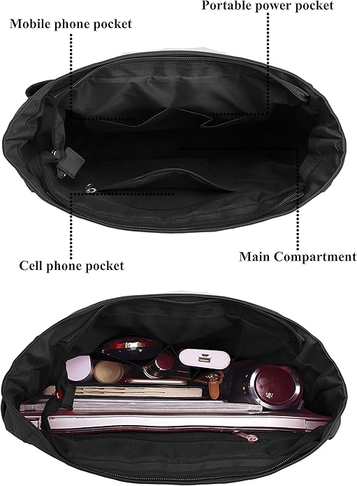 VOLGANIK ROCK Canvas Tote Bag Waterproof Nylon Multi Pocket Shoulder Bags Laptop Work Bag Teacher Purse Handbag for Women Men