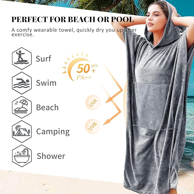 Catalonia Surf Poncho Changing Towel Robe for Adults Men Women, Water Absorbent Wetsuit Change Poncho for Surfing Swimming