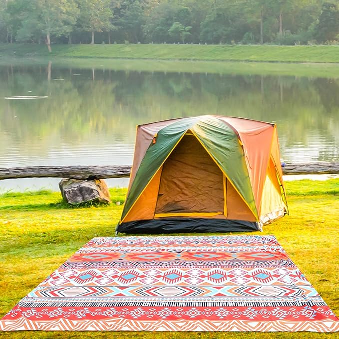 Beach Blanket, Sandproof Beach Mat, Waterproof Quick Drying Lightweight Outdoor Picnic Mat 120"x108" for 2-8 Adults with Pocket for Travel, Camping, Hiking
