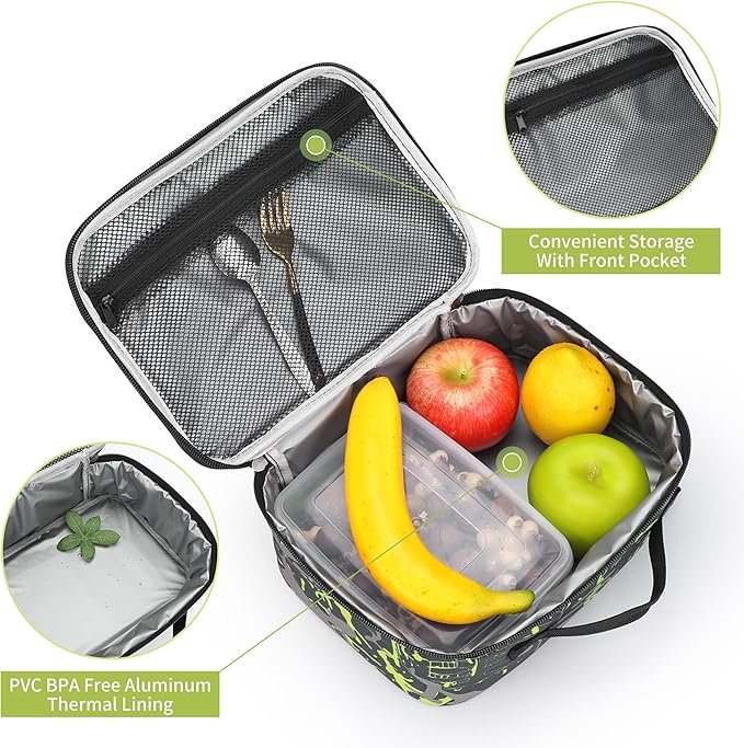 rickyh style Lunch Box with Padded Liner, Spacious Insulated Lunch Bag Durable Thermal Lunch Cooler Pack with Strap for Men Women Boys Girls Adults School Sports Beach Picnic Work Camp,2 Pocket