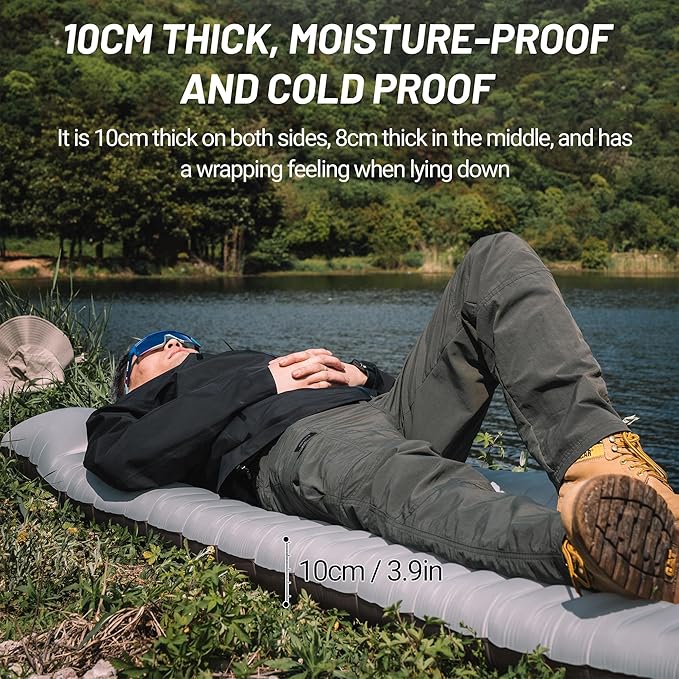 Backpacking Sleeping Pad with Pillow Inflatable Sleeping Pad for Camping with 4-Layer Design - 3.3 R Value - Thick 3.9" -20D Nylon+TPU Reversible Sleeping Pad Lightweight Waterproof Camping Essentials