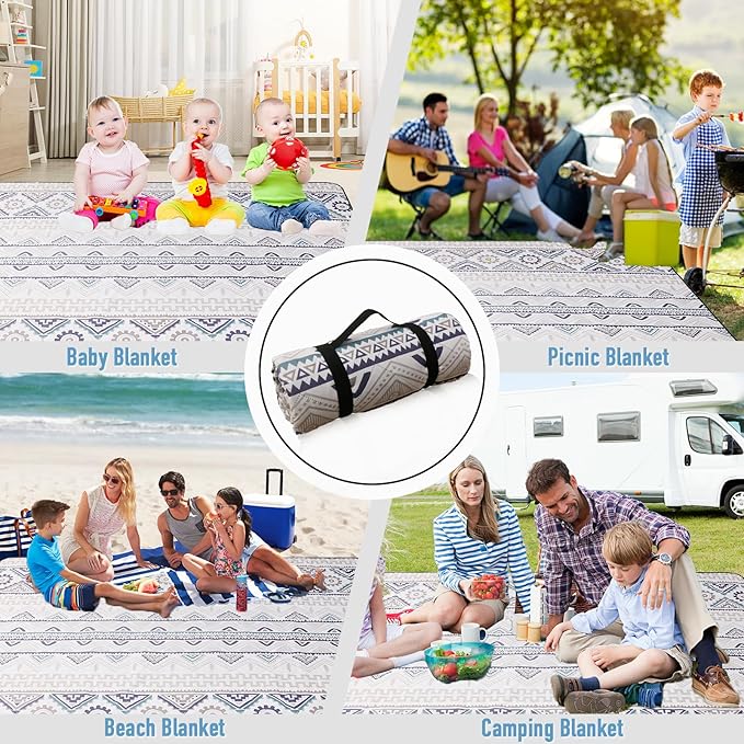 Picnic Blanket Extra Large(79" x 82"), 3-Layer Thickening Camping Blanket, Machine Washable Outdoor Blanket, Wear-Resistant, Soft and Comfortable, Sandproof Beach Mat for Beach, Park, Lawn