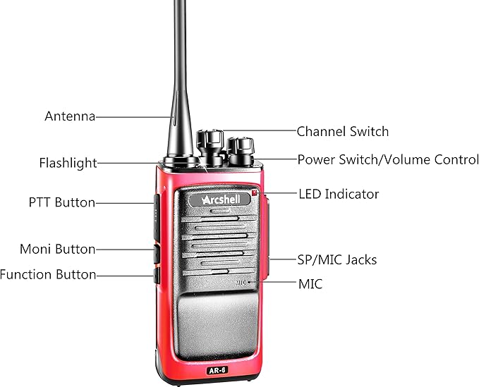 Rechargeable Long Range Two-way Radios with Earpiece 4 Pack Arcshell AR-6 Walkie Talkies Li-ion Battery and Charger included
