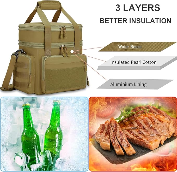 Tactical Lunch Box for Men, Brown, Nylon, Large Capacity, Multi-Pocket, Insulated, Water-Resistant, Leakproof, Tactical Design
